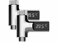 BadeStern 2er-Set Armatur-Thermometer, LED-Display 360° drehbar, 0-100 °C; WC-Garnituren zur Wandmontage 